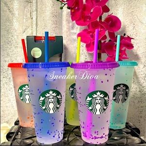 💖Starbucks🌈confetti color changing reusable cups